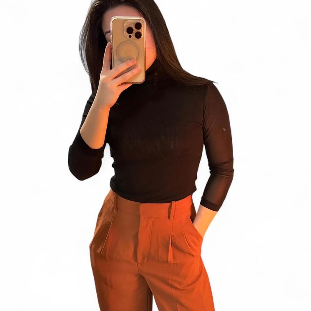 Tristan & Iseut Vintage Mesh Sleeve Turtleneck 3/4 Sleeve Top